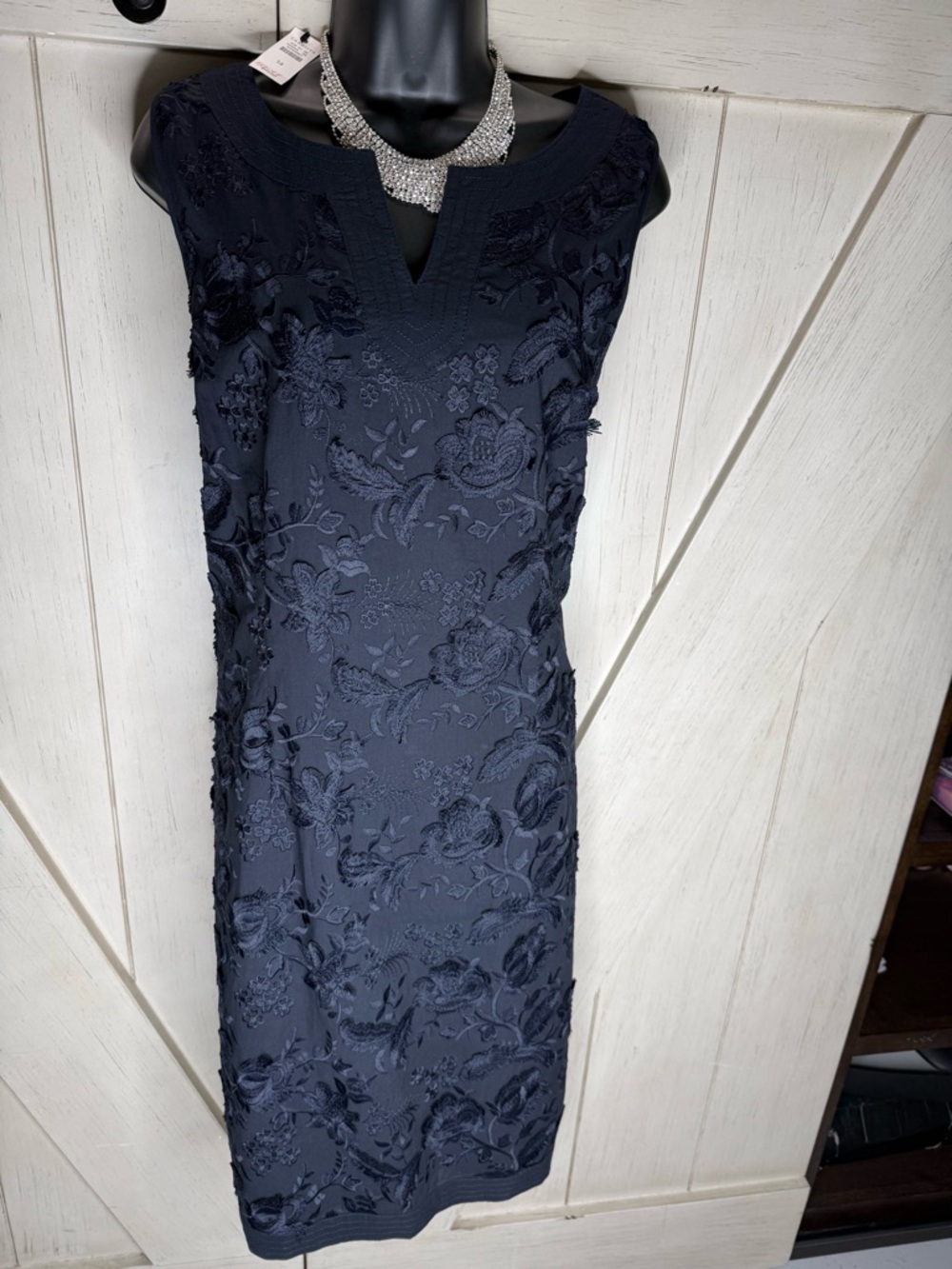 Talbots Navy Sleeveless Floral Applique Midi Dress